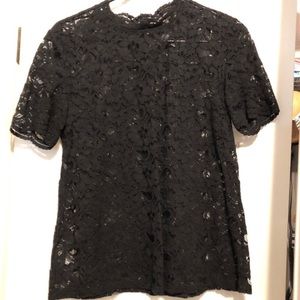 Ann Taylor LOFT Black lace short sleeve blouse